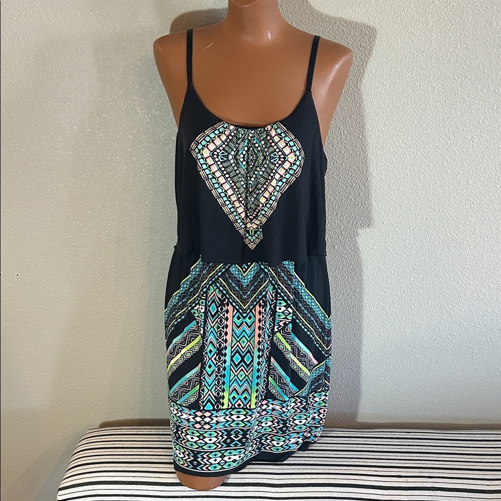 VENUS Black and Blue Patterned Mini Dress